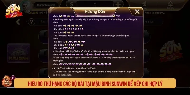 Thứ tự các bộ bài trong Mậu Binh Sunwin giúp người chơi xếp chi hợp lý